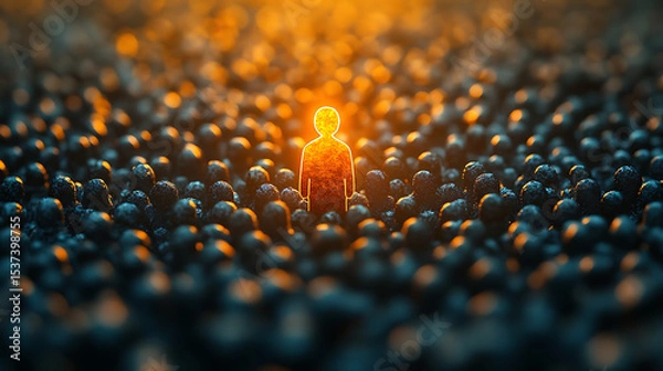 Obraz Leader Standing Out in Crowd – Highlighted with Light Effects

