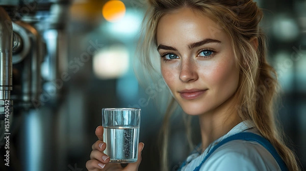 Obraz Young Female Model in Hard Hat – Close-Up Portrait at Construction Site