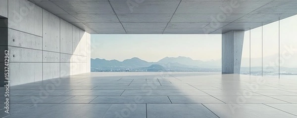 Fototapeta Modern Concrete Minimalist Room with Mountain View, Architecture, Design Architecture, Interior Design