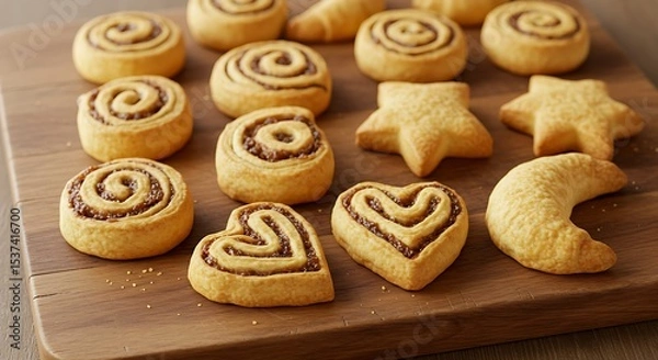 Obraz Pastry shapes on a baking board