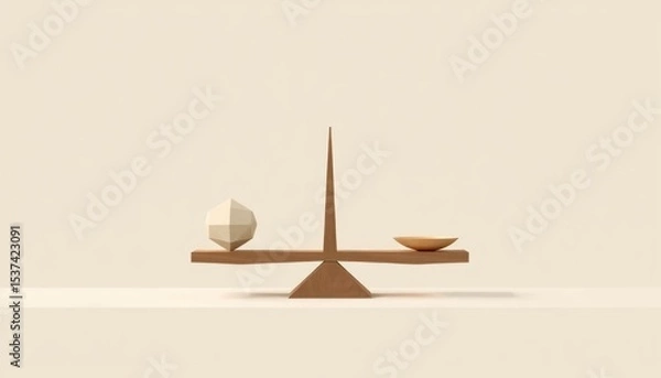 Fototapeta Minimalist Balance Scale with Geometric Shapes on Beige Background Still Life