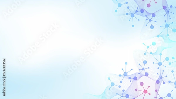 Obraz Colorful molecules background. DNA helix, DNA strand, DNA Test. Molecule or atom, neurons. Abstract structure for science or medical background, banner. Scientific illustration.