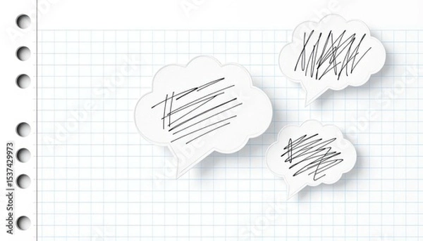 Fototapeta Cloud Speech Bubbles on Graph Paper Represents Creative Thinking Process