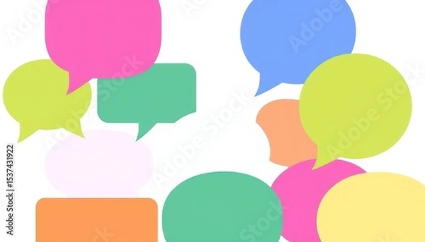 Fototapeta Vibrant speech bubbles arrayed against a clean, isolated white background