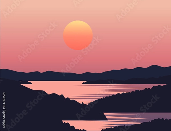 Obraz Beautiful sky background vector illustration. Beautiful sunrise or sunset in ocean. Gradient summer sea background