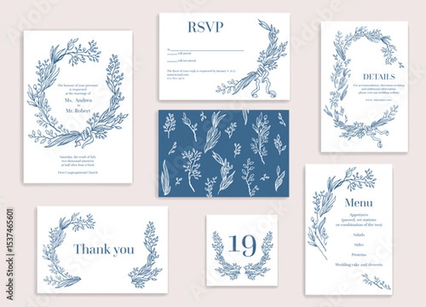 Fototapeta Blue wedding stationery