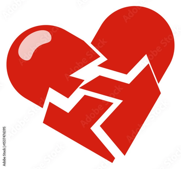Fototapeta Illustration of a cracked or broken red heart symbol on black backdrop