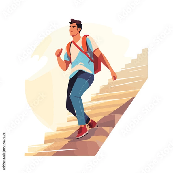 Fototapeta Professional young man climbing stairs character vector illustration