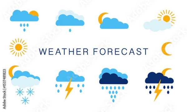 Fototapeta Weather Forecast Vector Icons – Flat Design Set