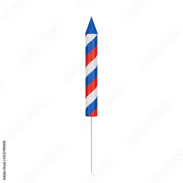 Fototapeta Striped firework rocket with stick, isolated on transparent background
