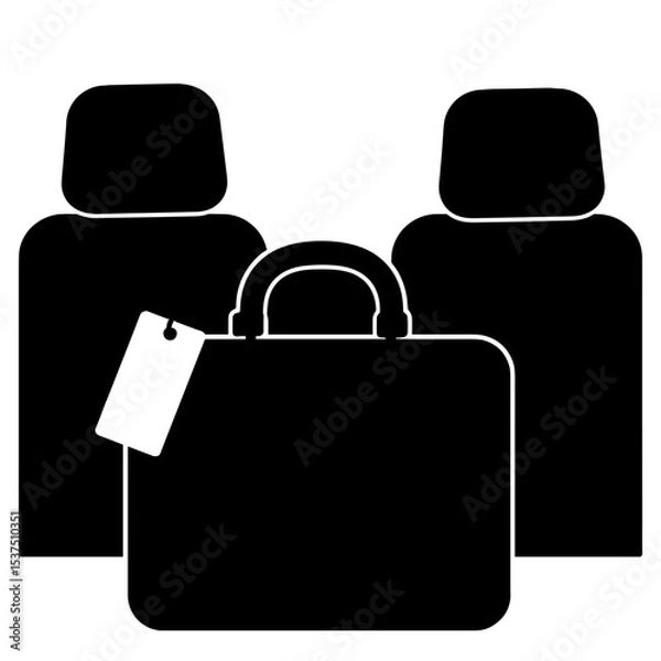 Fototapeta Silhouette of briefcase on car seat with travel tag, professional transit preparation