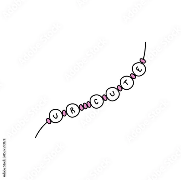 Obraz Alphabet beads ur cute friendship bracelet, friend beaded necklace on a string, Valentine’s Day vector
