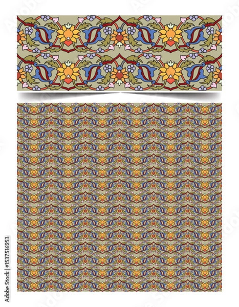 Fototapeta Seamless moroccan pattern background with flowers illustration clip-art