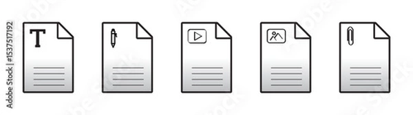 Fototapeta Editable document icons set – text, pen, media