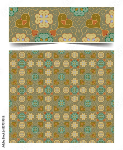 Fototapeta Seamless moroccan pattern background with flowers illustration clip-art