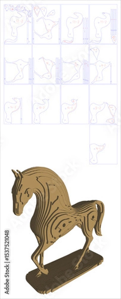 Obraz 3D Horse Sculpture Puzzle cnc laser cutting 3 mm