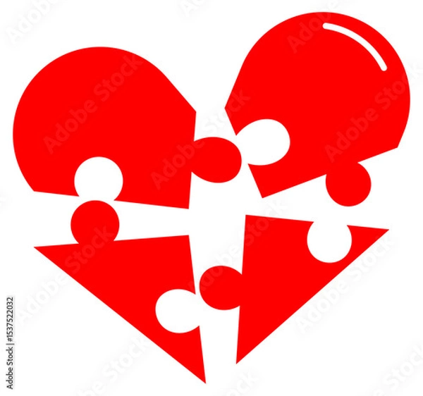 Fototapeta Broken Heart Puzzle Illustration in Red and Black