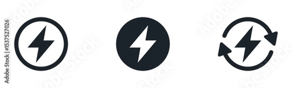Fototapeta Lightning bolt icons | Energy and power icons | Flash thunder icon symbol inside circle | including a renewable energy concept with circular arrows icon | Represents power and charging