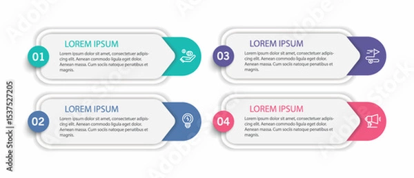 Obraz Infographic design template with 4 options, steps or processes. Can be used for workflow layout, diagram, annual report, web design	
