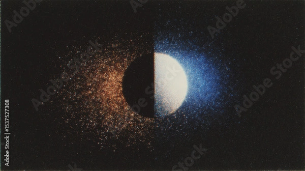 Fototapeta Grunge-style poster featuring geometric design with light gradient and grain effect showcasing celestial body