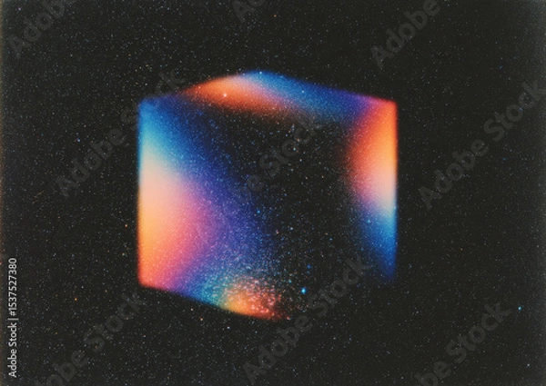 Fototapeta Grunge-style poster featuring a geometric shape with vibrant light gradients against a dark background