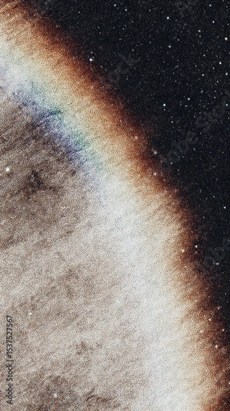 Fototapeta Grunge-style poster showcasing wooden texture gradients and a chromatic effect against a cosmic backdrop with a hint of a rainbow