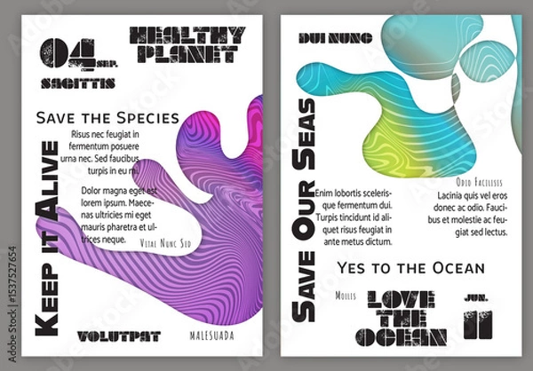 Obraz Flyer A4 Ocean Wavy Abstract Shape Whte Background