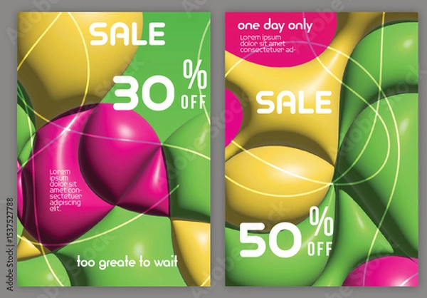 Obraz Flyer A4 Layout with Inflated Wavy Bright Shapes