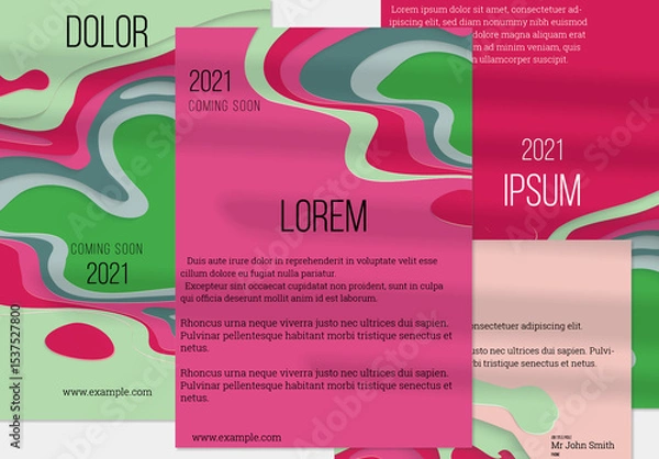Obraz Flyer Layout with Paper Cut Craft Wavy Layered Texture