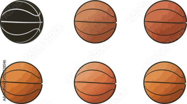 Fototapeta A vibrant collection of brown and black basketballs, isolated for sport and game play