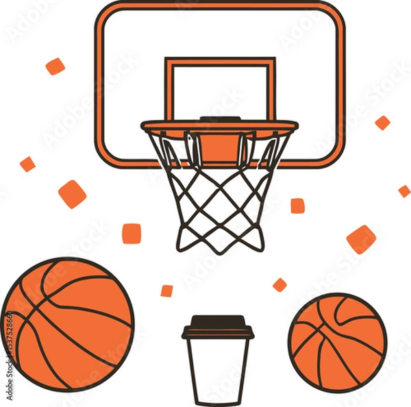 Fototapeta Dynamic basketball hoop and ball on court, ready for game-winning shot