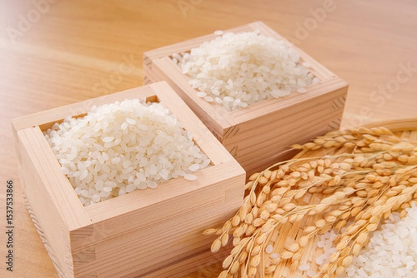 Obraz 日本の主食、白米と稲穂