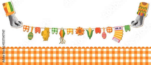 Fototapeta Festa Junina Vector Bunting Halftone Collage Style Brazilian Festival Banner with Festive Graphics - Straw Hat, Corn, Sunflower, Accordion