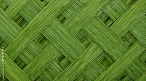 Fototapeta Close-up of green palm leaves woven into a traditional pattern.