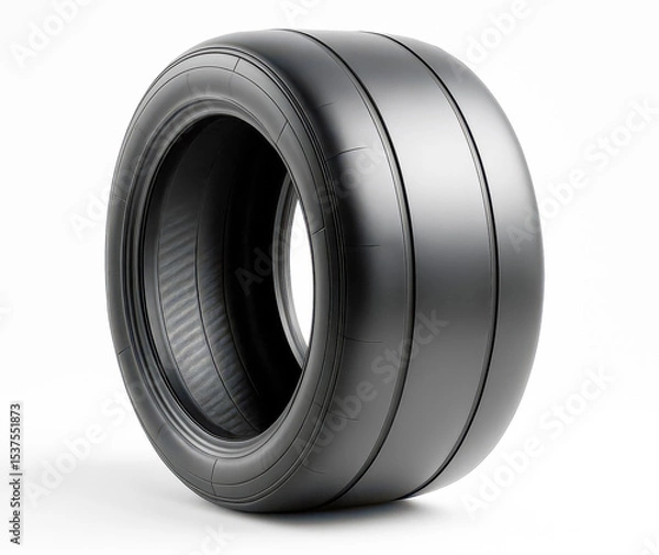 Fototapeta Slick racing tire standing on white background