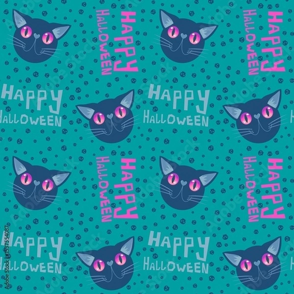 Fototapeta Halloween animals seamless cats pattern for wrapping paper and kids and fabrics