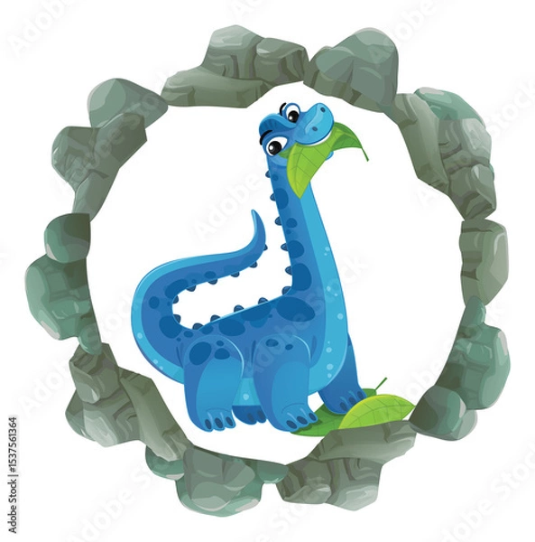 Obraz cartoon scene with dinosaur animal dino prehistoric element button illustration for children