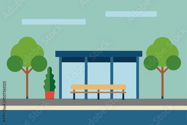 Fototapeta Tranquil Bus Stop A Serene Illustration of Public Transportation