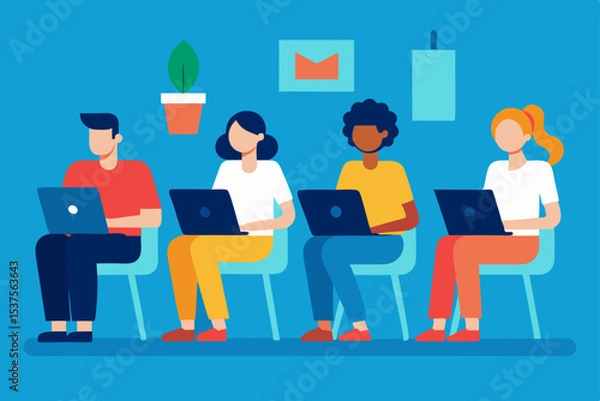 Fototapeta Diverse Team Collaboration  A Productive Remote Work Illustration
