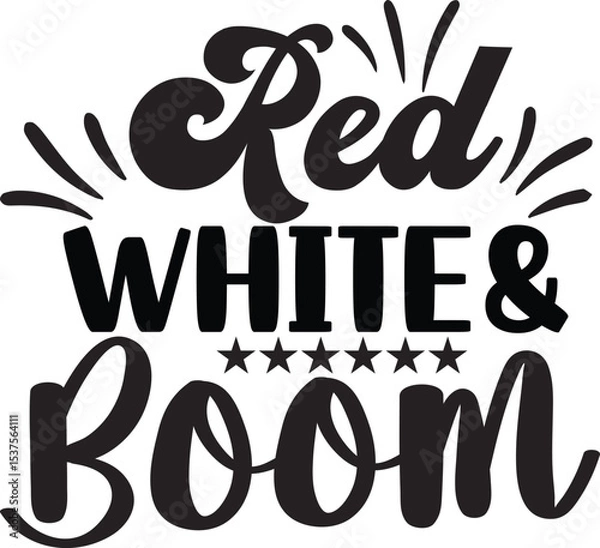 Fototapeta 4th of july typography T-shirt design red white boom vector illustration 