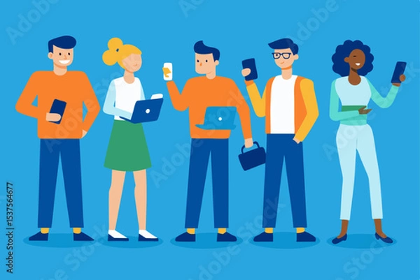 Fototapeta Connected Generation Diverse Group of Young Adults Using Technology