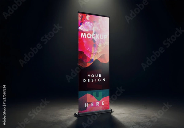Obraz Roll-up Banner Mockup on Cement Floor with Soft Studio Lighting