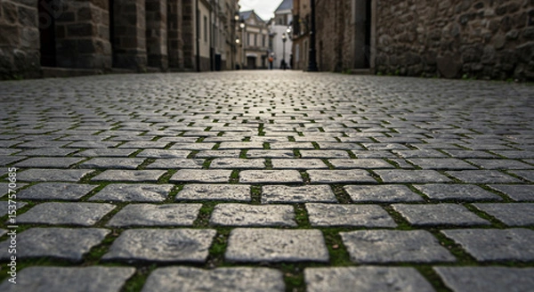Obraz Ancient Cobblestone street pathway alley landscape texture stone architecture building town travel