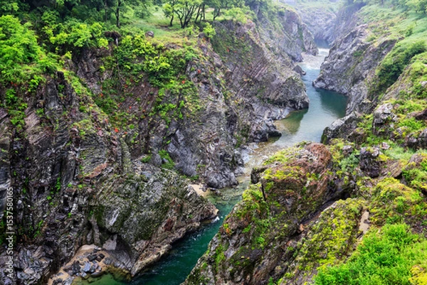 Obraz 飛騨川の断崖彫刻美