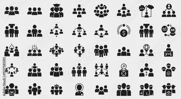 Obraz Collection of various black and white people icons representing teams and organizational structures