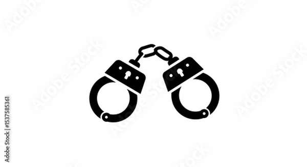 Obraz A stark black and white image showcasing a pair of handcuffs centered on a plain white background