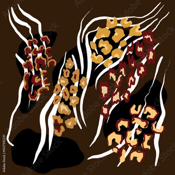 Fototapeta Leopard, zebra and giraffe pattern design. Hand drawn leopard zebra and giraffe pattern design. For textile and print.
