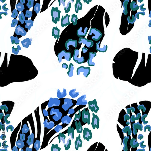 Fototapeta Leopard, zebra and giraffe pattern design. Hand drawn leopard zebra and giraffe pattern design. For textile and print.