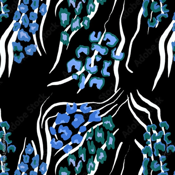 Fototapeta Leopard, zebra and giraffe pattern design. Hand drawn leopard zebra and giraffe pattern design. For textile and print.