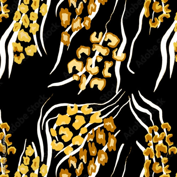 Fototapeta Leopard, zebra and giraffe pattern design. Hand drawn leopard zebra and giraffe pattern design. For textile and print.
